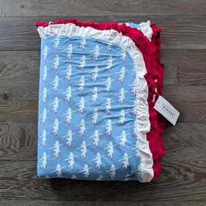 NWT Kickee Pants Print Ruffle Sherpa lines Throw Blanket In Blue Moon Ice Skater